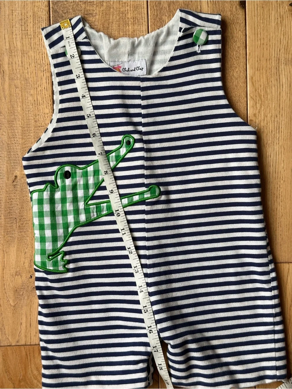 Chick and Chap Striped Alligator Shortall size 2